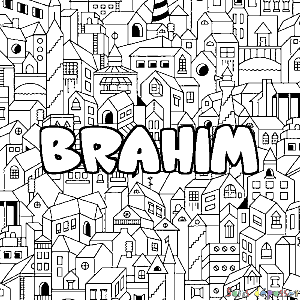 Coloriage pr&eacute;nom BRAHIM - d&eacute;cor Ville
