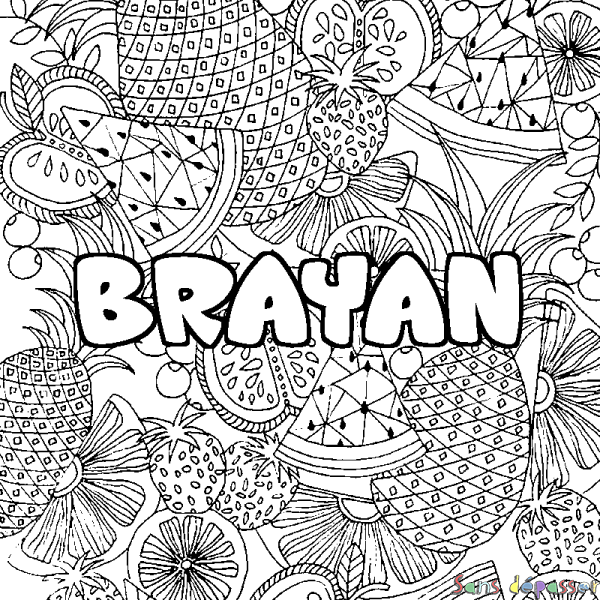 Coloriage prénom BRAYAN - d&eacute;cor Mandala fruits
