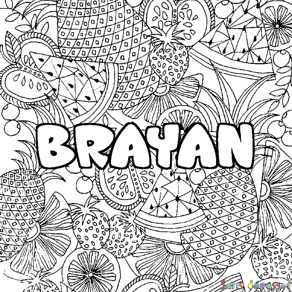 Coloriage pr&eacute;nom BRAYAN - d&eacute;cor Mandala fruits