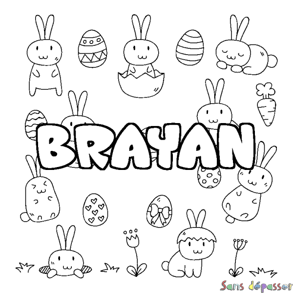 Coloriage pr&eacute;nom BRAYAN - d&eacute;cor Paques