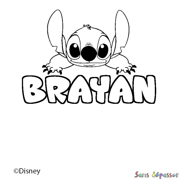 Coloriage pr&eacute;nom BRAYAN - d&eacute;cor Stitch