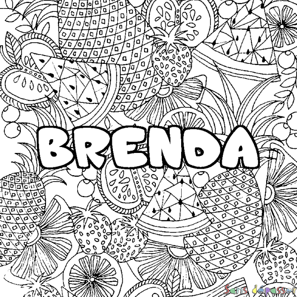 Coloriage prénom BRENDA - d&eacute;cor Mandala fruits