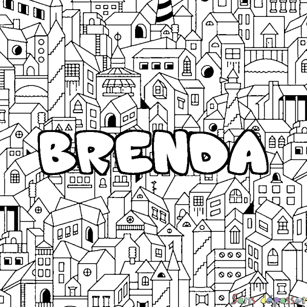 Coloriage pr&eacute;nom BRENDA - d&eacute;cor Ville