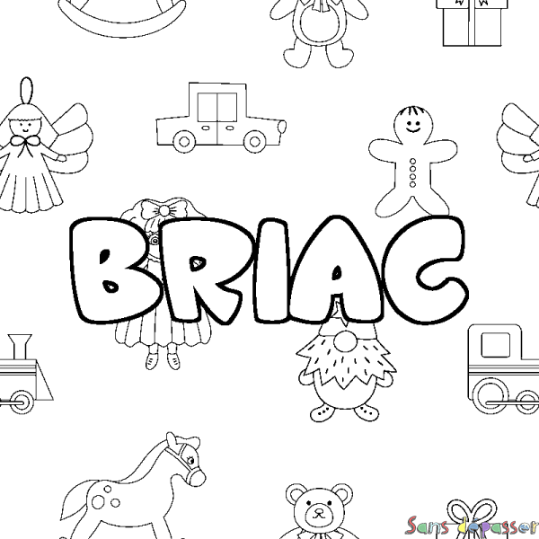Coloriage pr&eacute;nom BRIAC - d&eacute;cor Jouets