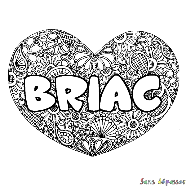 Coloriage prénom BRIAC - d&eacute;cor Mandala coeur