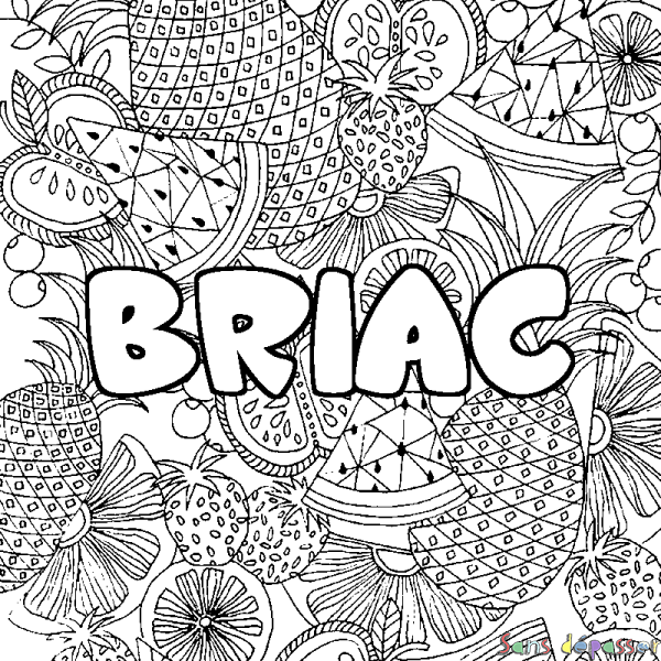 Coloriage pr&eacute;nom BRIAC - d&eacute;cor Mandala fruits