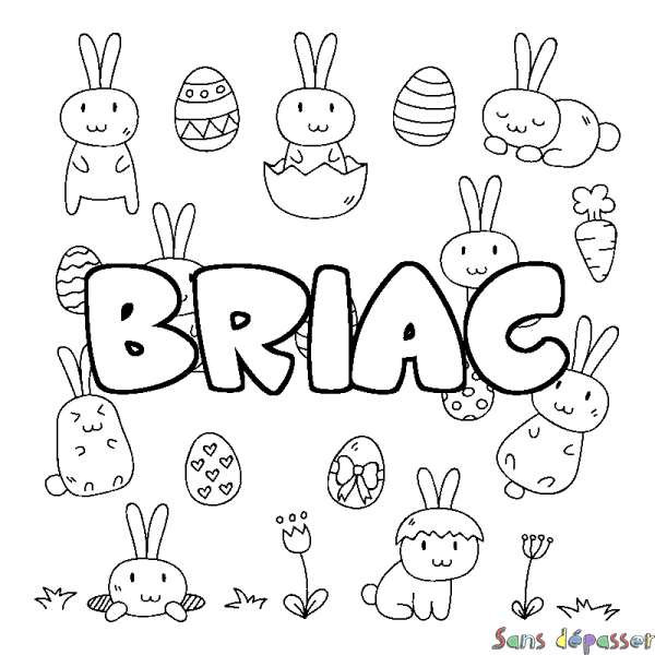 Coloriage pr&eacute;nom BRIAC - d&eacute;cor Paques