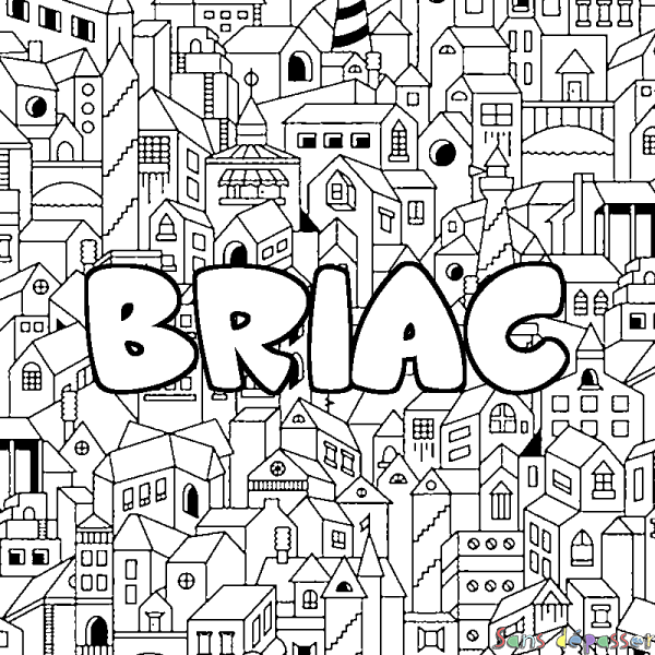 Coloriage pr&eacute;nom BRIAC - d&eacute;cor Ville