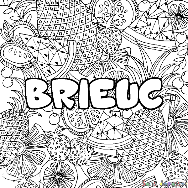 Coloriage pr&eacute;nom BRIEUC - d&eacute;cor Mandala fruits