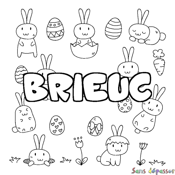 Coloriage pr&eacute;nom BRIEUC - d&eacute;cor Paques