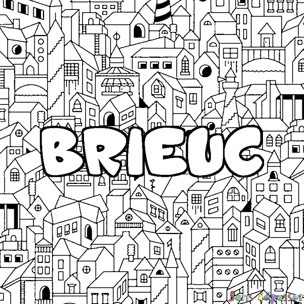 Coloriage pr&eacute;nom BRIEUC - d&eacute;cor Ville