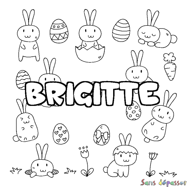 Coloriage pr&eacute;nom BRIGITTE - d&eacute;cor Paques