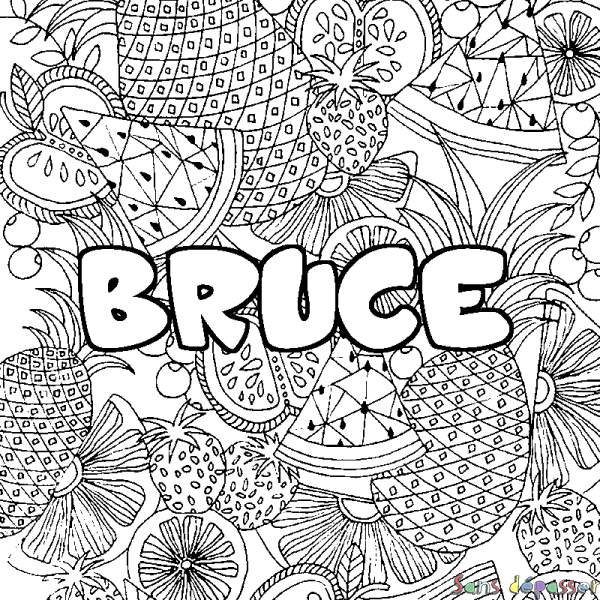 Coloriage prénom BRUCE - d&eacute;cor Mandala fruits