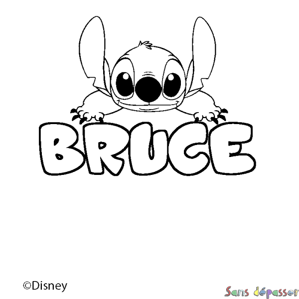 Coloriage pr&eacute;nom BRUCE - d&eacute;cor Stitch