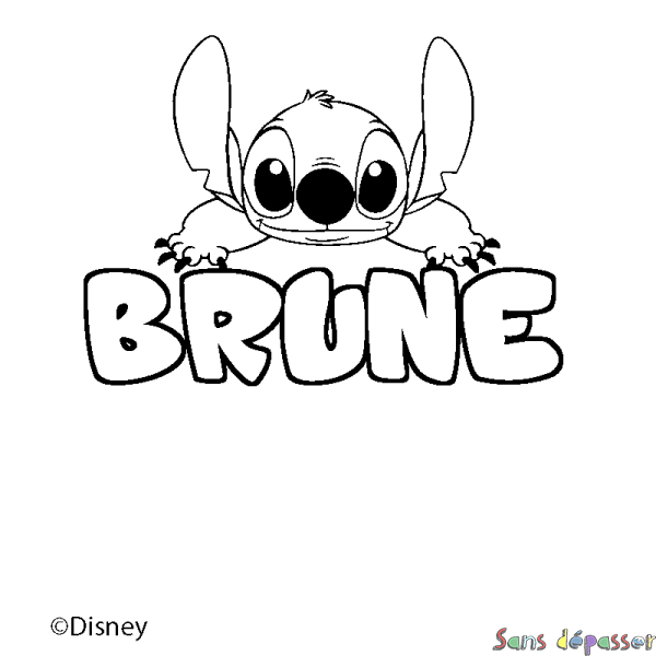 Coloriage pr&eacute;nom BRUNE - d&eacute;cor Stitch