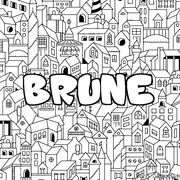Coloriage prénom BRUNE - d&eacute;cor Ville