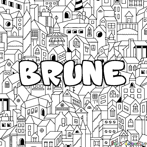 Coloriage pr&eacute;nom BRUNE - d&eacute;cor Ville