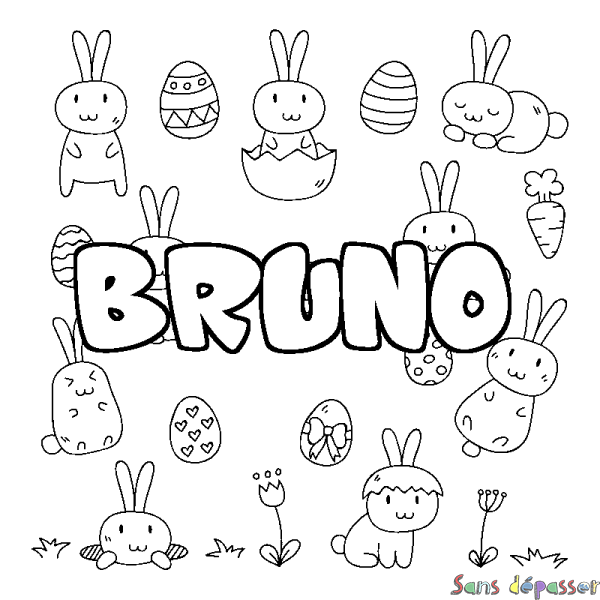 Coloriage pr&eacute;nom BRUNO - d&eacute;cor Paques