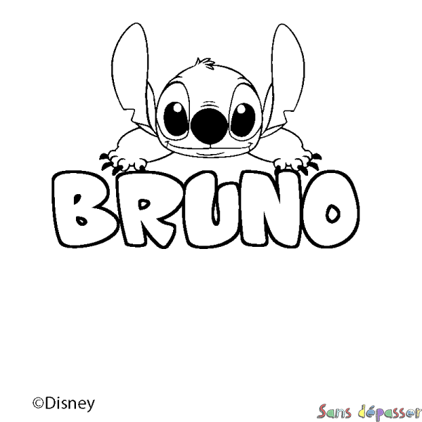 Coloriage pr&eacute;nom BRUNO - d&eacute;cor Stitch