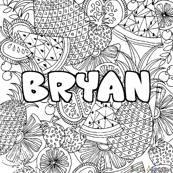 Coloriage prénom BRYAN - d&eacute;cor Mandala fruits