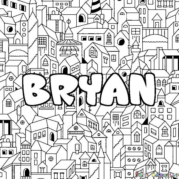 Coloriage pr&eacute;nom BRYAN - d&eacute;cor Ville