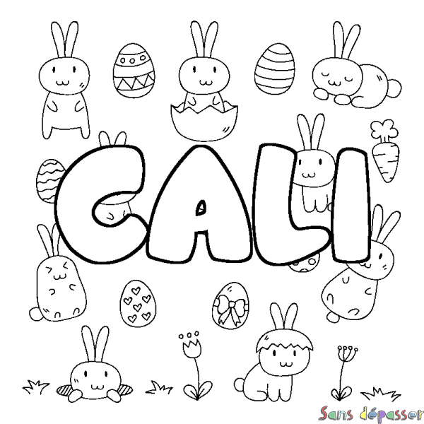 Coloriage pr&eacute;nom CALI - d&eacute;cor Paques