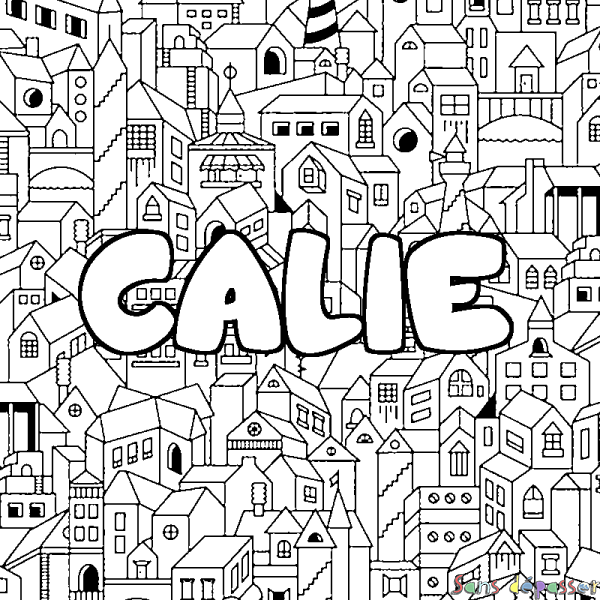 Coloriage prénom CALIE - d&eacute;cor Ville