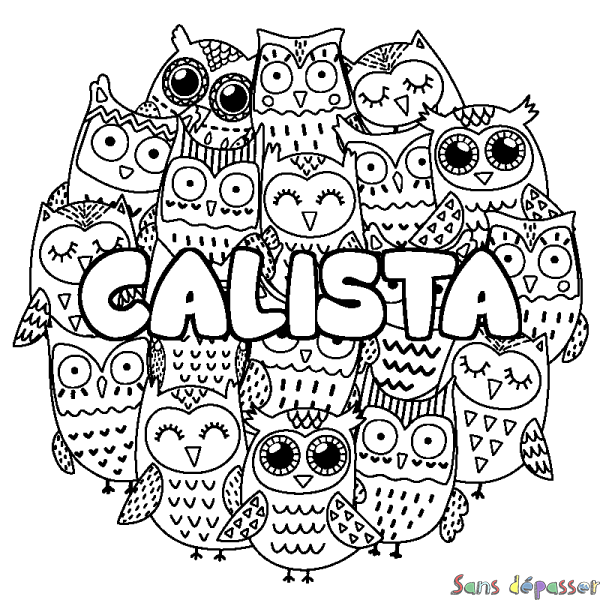Coloriage prénom CALISTA - d&eacute;cor Chouettes