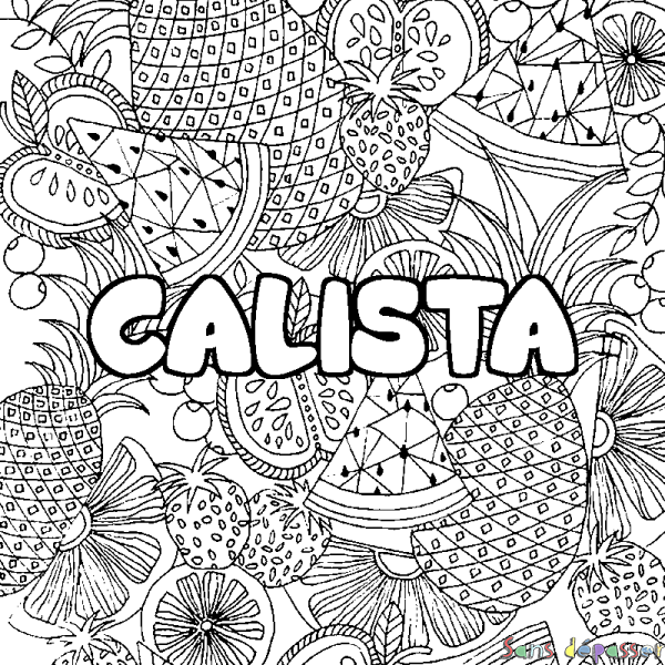 Coloriage pr&eacute;nom CALISTA - d&eacute;cor Mandala fruits