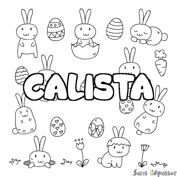 Coloriage pr&eacute;nom CALISTA - d&eacute;cor Paques