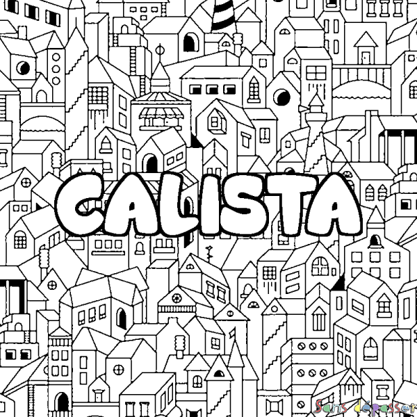 Coloriage pr&eacute;nom CALISTA - d&eacute;cor Ville
