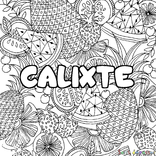 Coloriage pr&eacute;nom CALIXTE - d&eacute;cor Mandala fruits