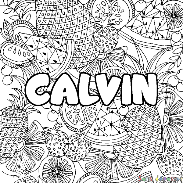 Coloriage prénom CALVIN - d&eacute;cor Mandala fruits