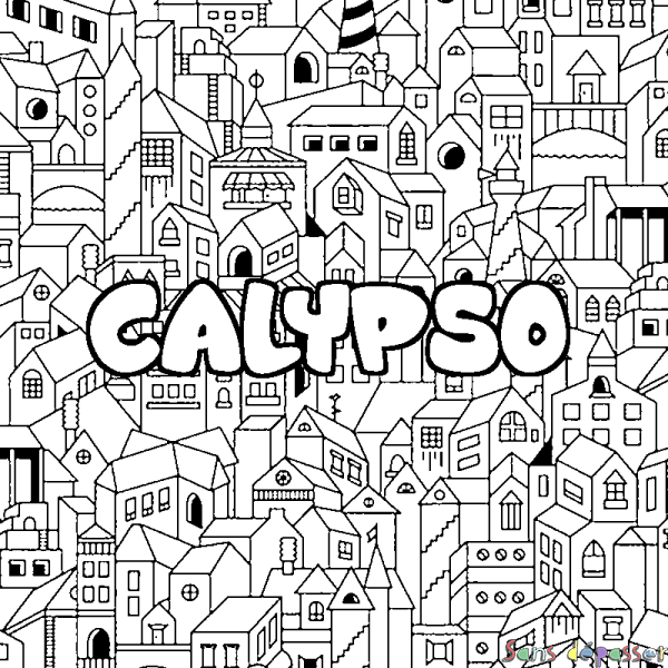 Coloriage pr&eacute;nom CALYPSO - d&eacute;cor Ville