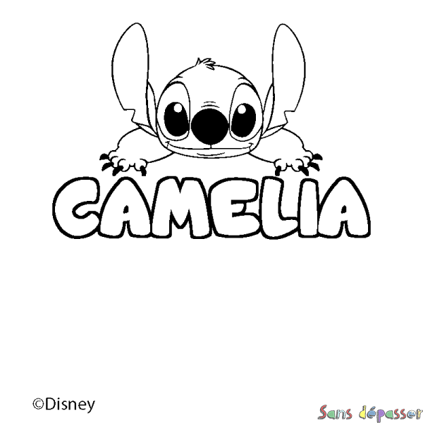 Coloriage pr&eacute;nom CAMELIA - d&eacute;cor Stitch