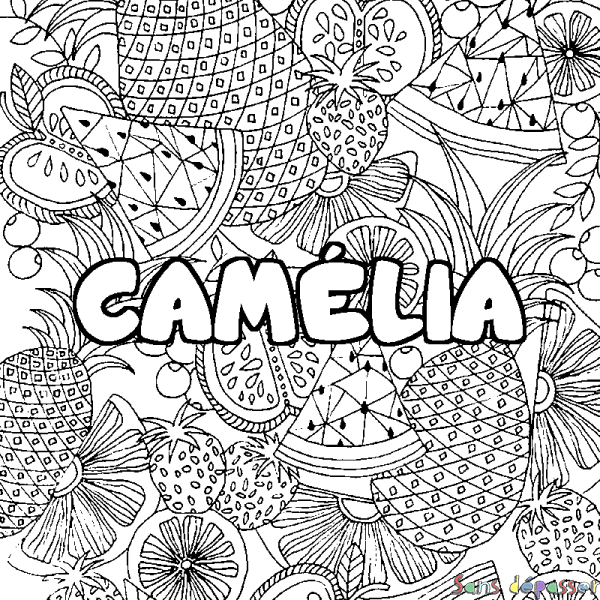 Coloriage prénom CAM&Eacute;LIA - d&eacute;cor Mandala fruits