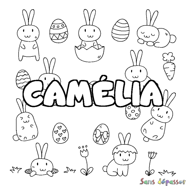 Coloriage pr&eacute;nom CAM&Eacute;LIA - d&eacute;cor Paques