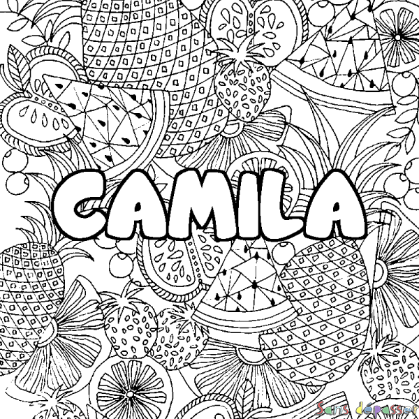 Coloriage prénom CAMILA - d&eacute;cor Mandala fruits