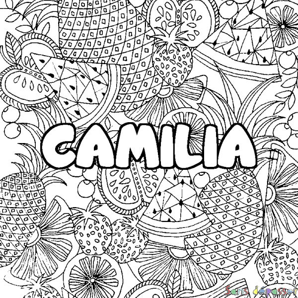 Coloriage prénom CAMILIA - d&eacute;cor Mandala fruits