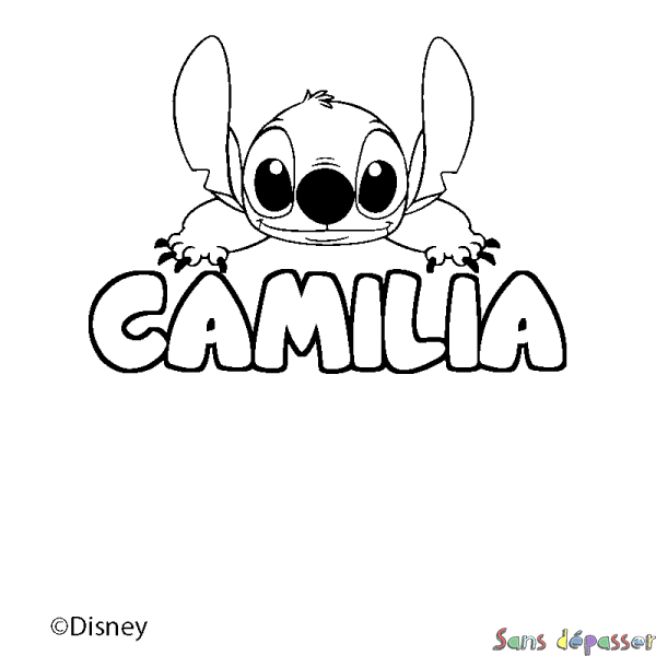 Coloriage pr&eacute;nom CAMILIA - d&eacute;cor Stitch