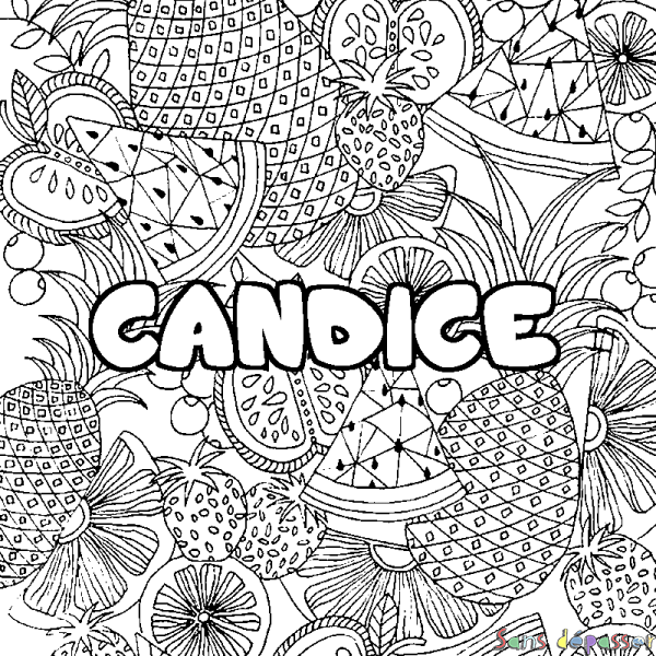 Coloriage prénom CANDICE - d&eacute;cor Mandala fruits