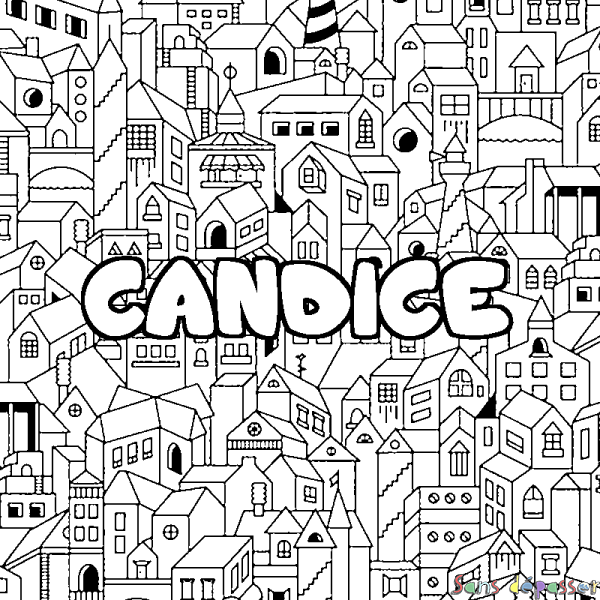 Coloriage prénom CANDICE - d&eacute;cor Ville