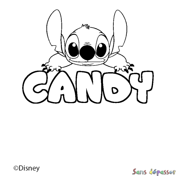 Coloriage pr&eacute;nom CANDY - d&eacute;cor Stitch