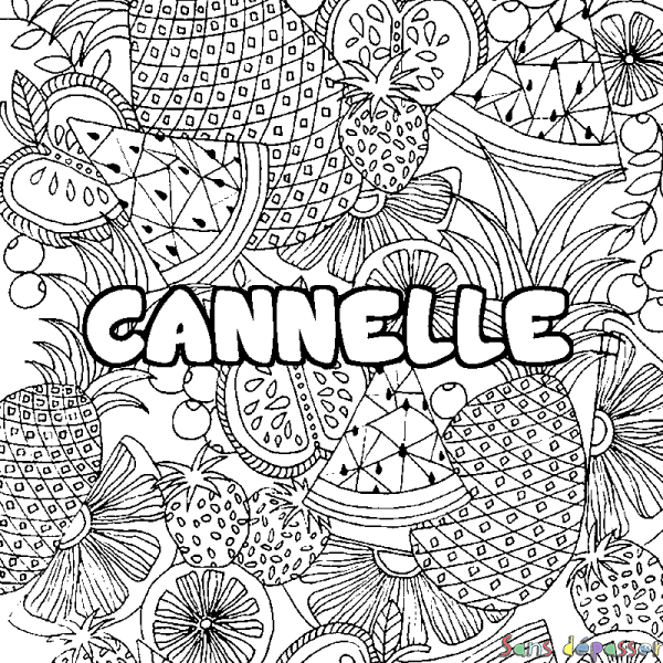 Coloriage prénom CANNELLE - d&eacute;cor Mandala fruits