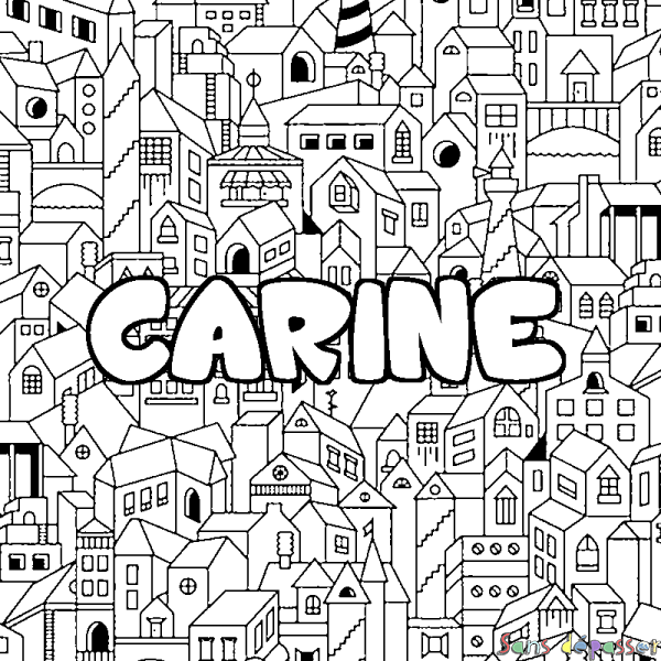 Coloriage prénom CARINE - d&eacute;cor Ville