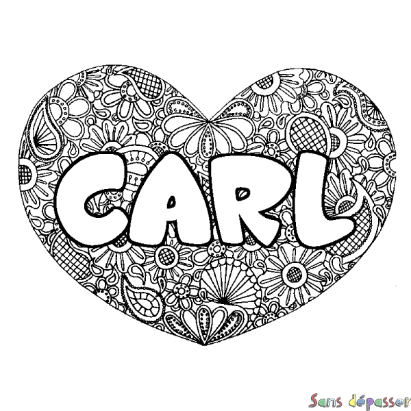 Coloriage prénom CARL - d&eacute;cor Mandala coeur