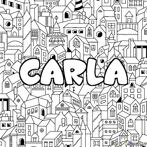 Coloriage prénom CARLA - d&eacute;cor Ville