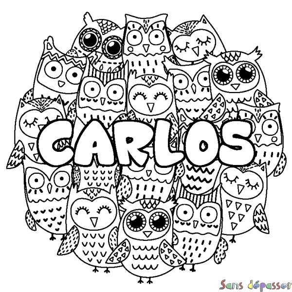 Coloriage prénom CARLOS - d&eacute;cor Chouettes