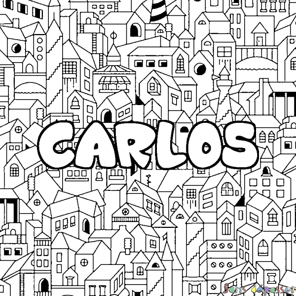 Coloriage prénom CARLOS - d&eacute;cor Ville