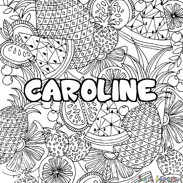 Coloriage prénom CAROLINE - d&eacute;cor Mandala fruits